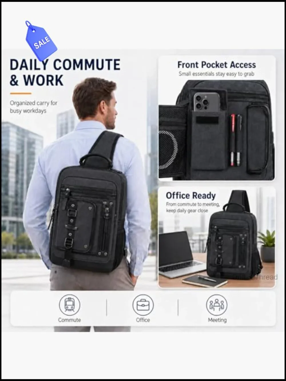 Large Canvas Sling Backpack Fits 15.6